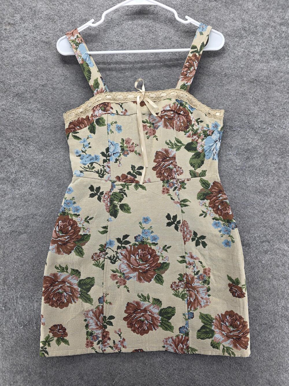 DYLAN RYAN Dress Womens S White Floral Sundress Mini Square Neck Corset Jacquard